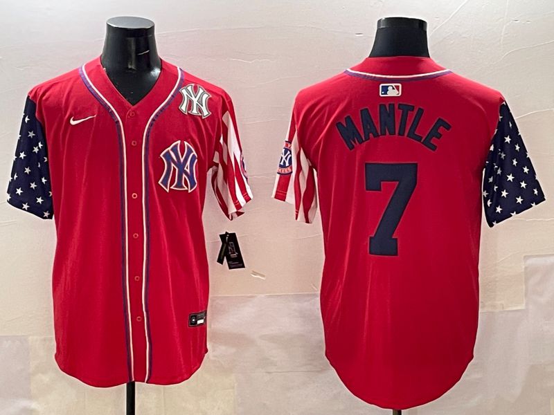 Men New York Yankees #7 Mantle Red a generation of national flags Jointly Name 2025 Nike MLB Jersey style 8